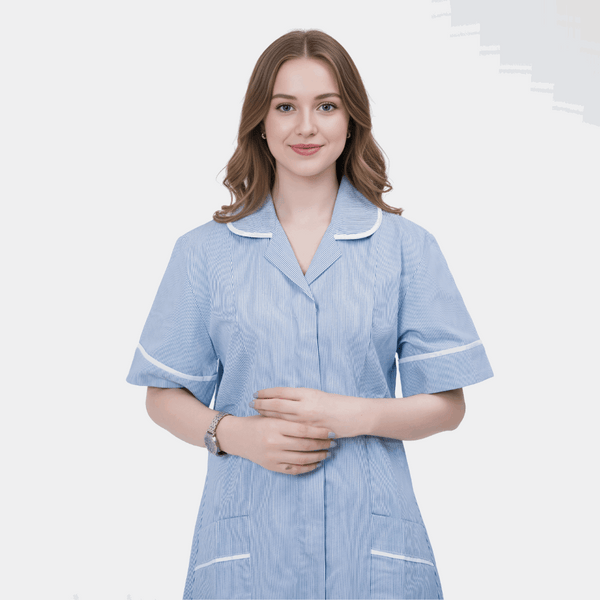 Women’s Striped Nursing Dress with Revere Collar & Piping