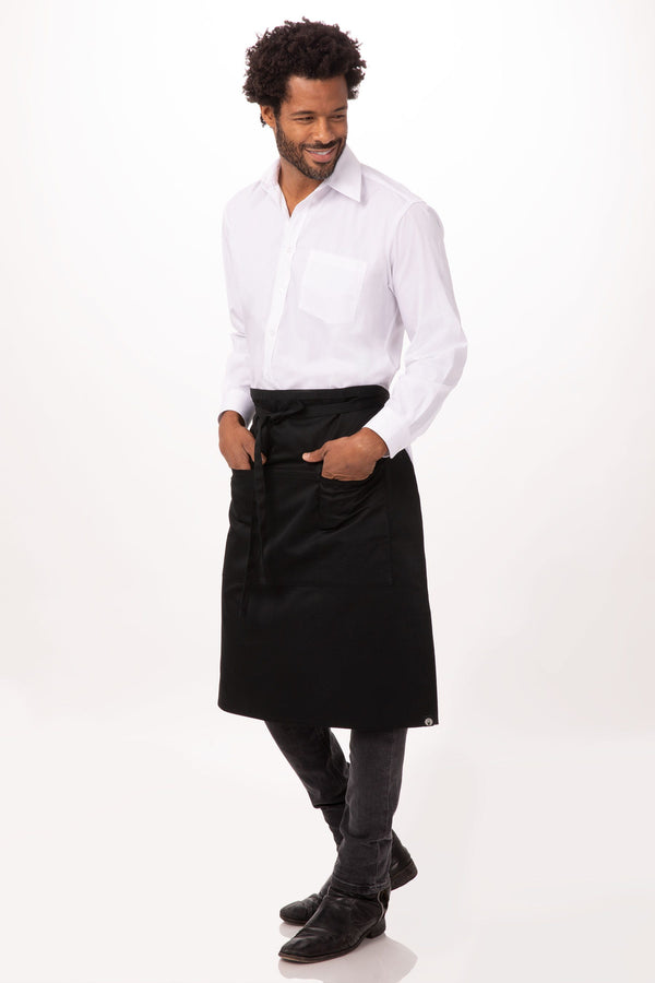 Black Waist Apron with Tie Belt for Everyday Workwear