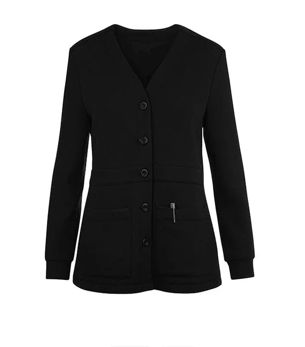 Women’s Twill Scrub Jacket – V-Neck, Snap Button