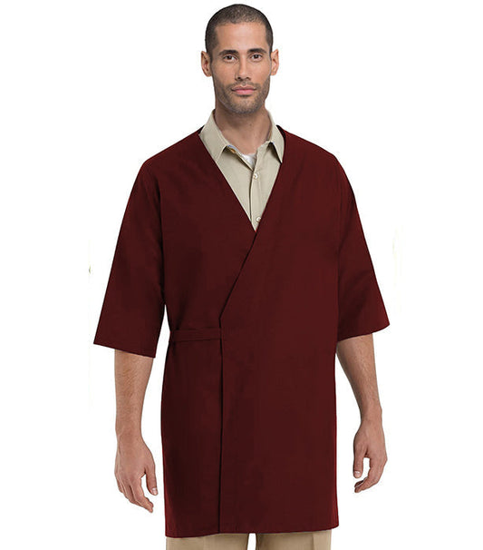 Twill Unisex Collarless Butcher's Wrap with back tie able, without pockets, knee length, 3/4 sleeves for Food Industry